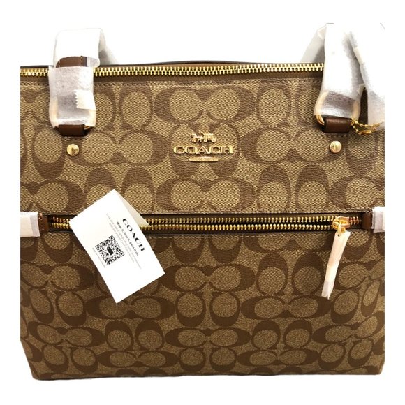 NWT Authentic COACH Signature Gallery Shoulder Tote Bag Khaki/Brown/Beige/Tan - Picture 5 of 14